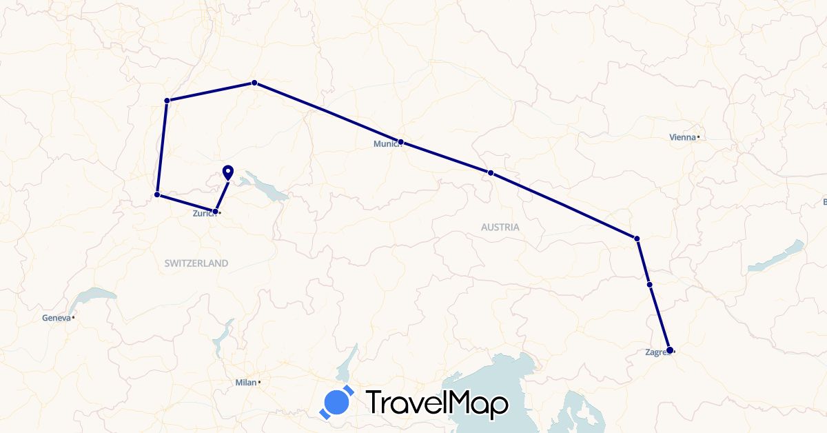 TravelMap itinerary: driving in Austria, Switzerland, Germany, France, Croatia, Slovenia (Europe)